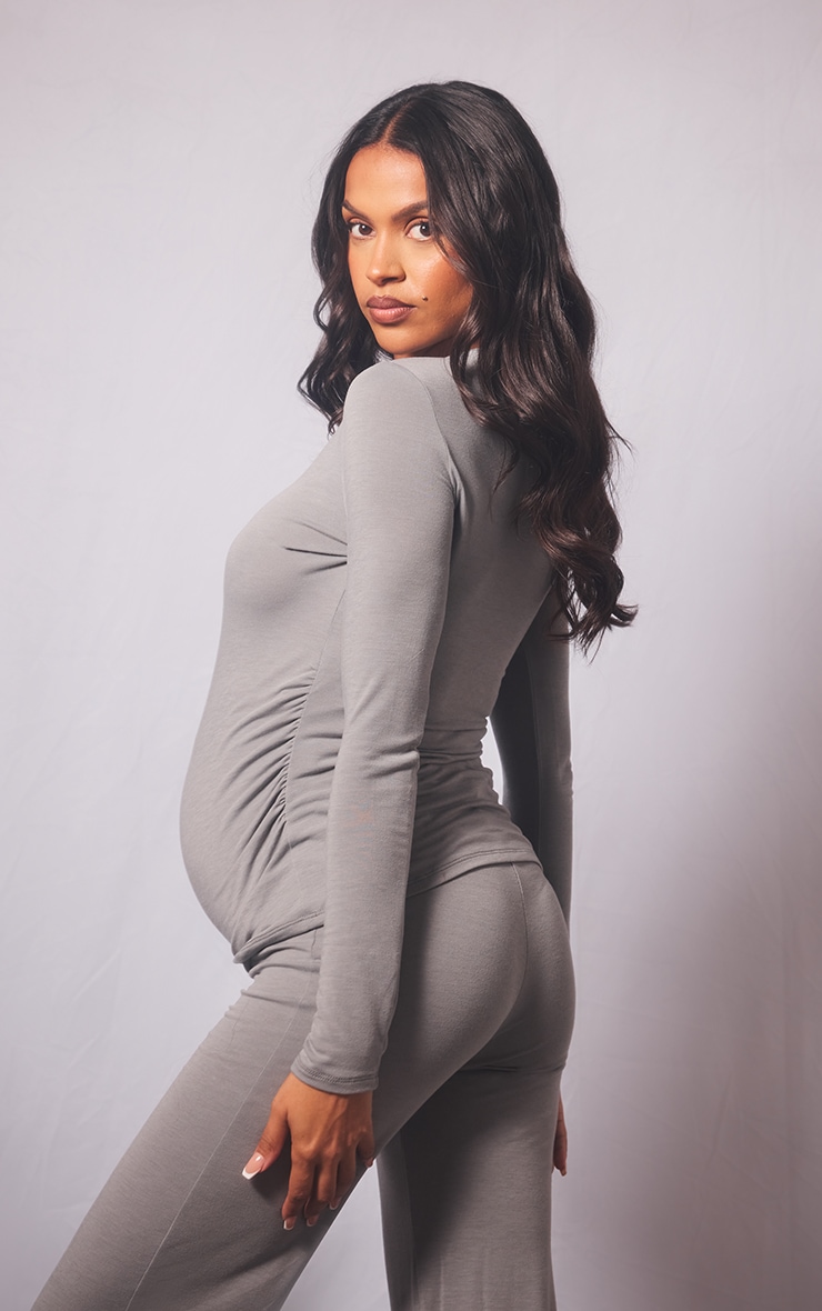 Maternity Grey Marl Cotton Jersey Ruched Bump Longline Top image 2