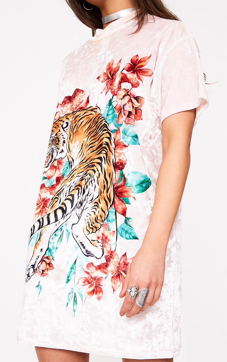 Pink Velour Tiger Print Dress Dresses PrettyLittleThing