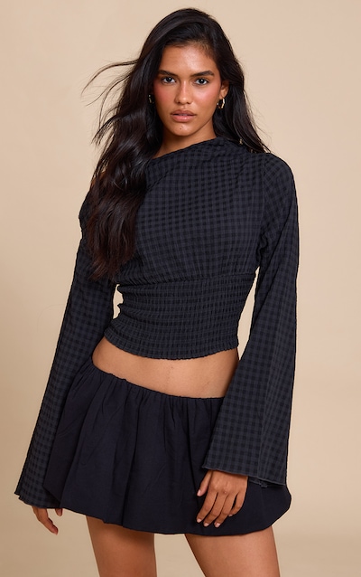 Black Asymmetric Ruched Detail Top