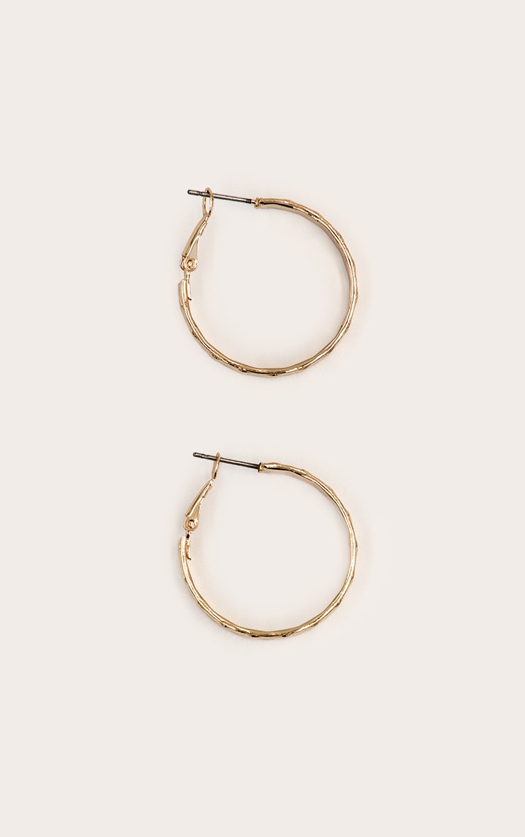 Gold Hammered Medium Hoop Earrings image 3