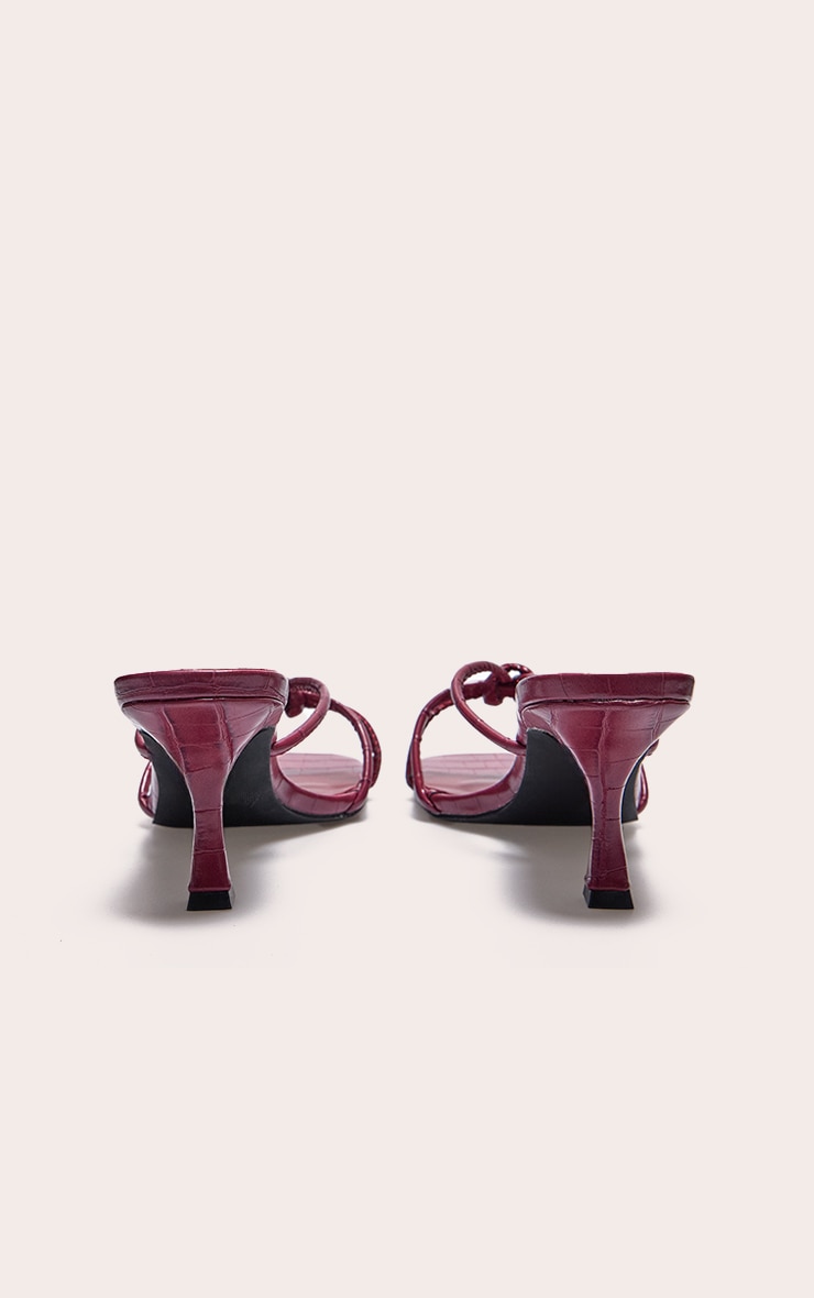 Burgundy Wide Fit Croc Pu Square Toe Knotted Heeled Mules image 3