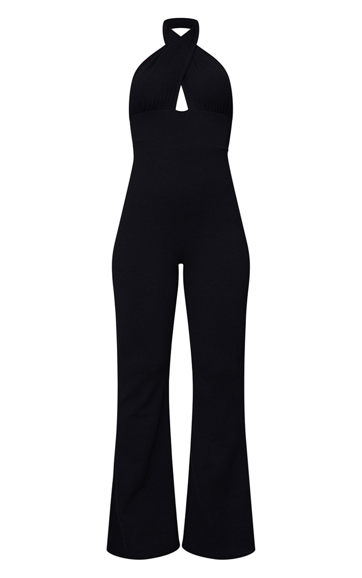 Black Cross Neck Tie Back Rib Jumpsuit image 5