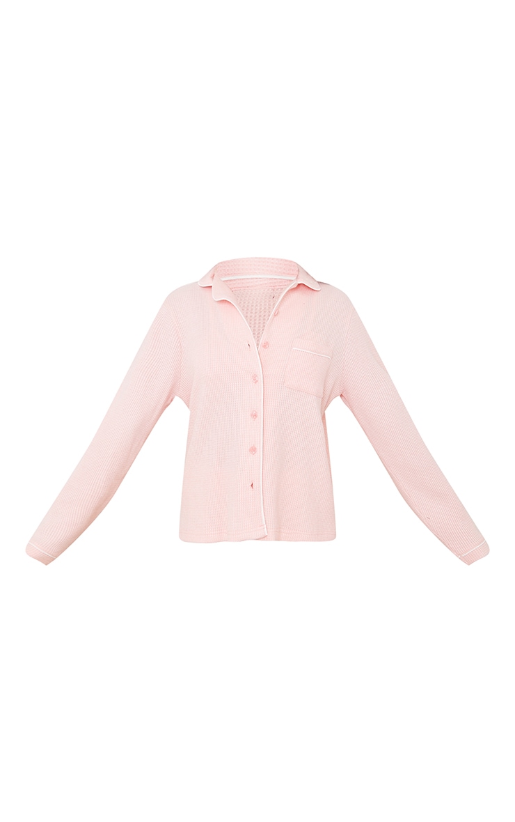 Pink Mix And Match Soft Waffle Button Down Long Sleeve PJ Top image 5