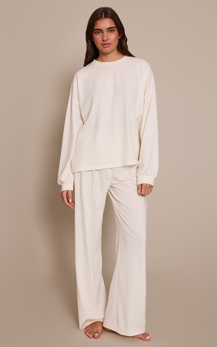 Cream Wide Leg Pyjama Trousers image 1