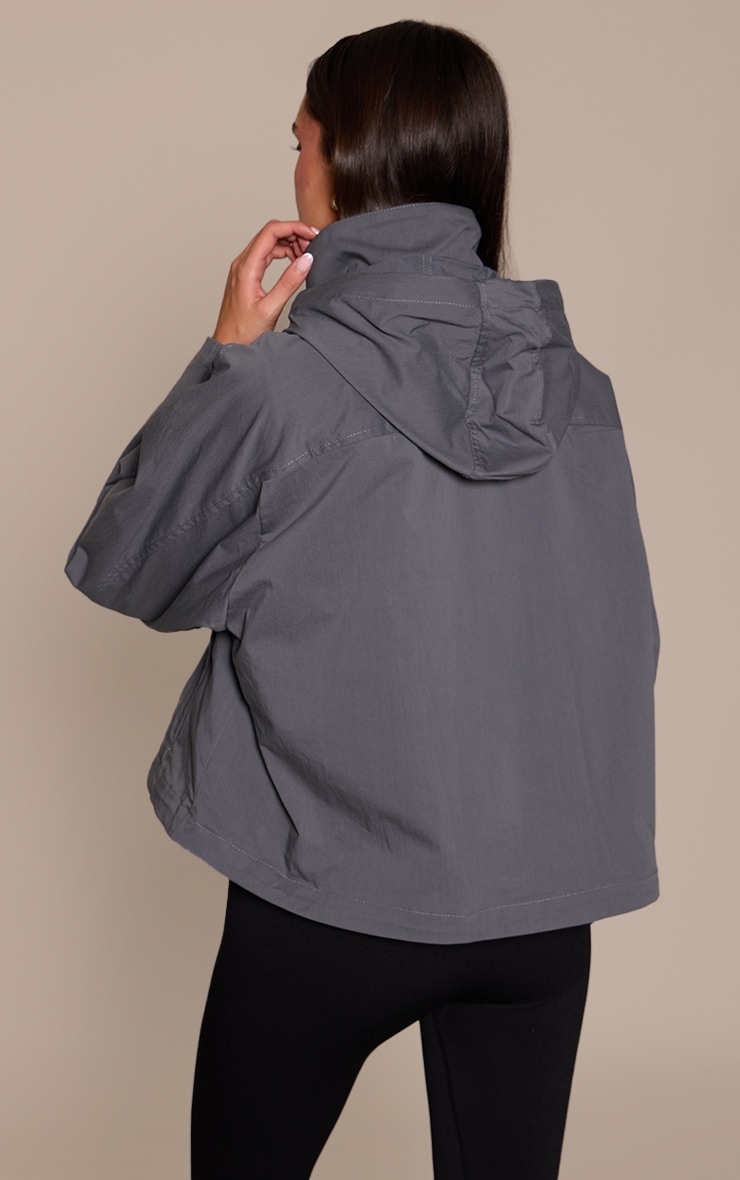 Charcoal Funnel Neck Ruched Windbreaker image 2