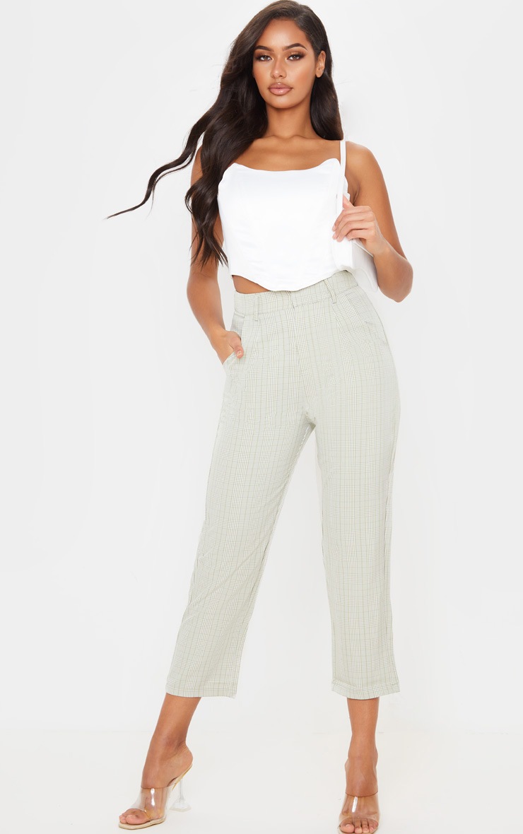 Khaki Check Straight Leg Trouser
