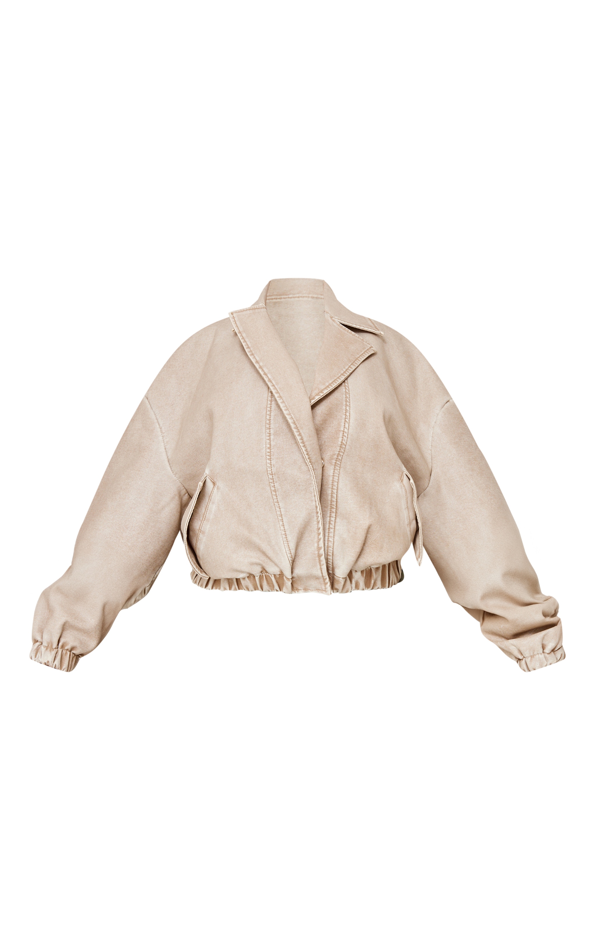 Plus Taupe Distressed Faux Leather Button Up Bomber Jacket image 5