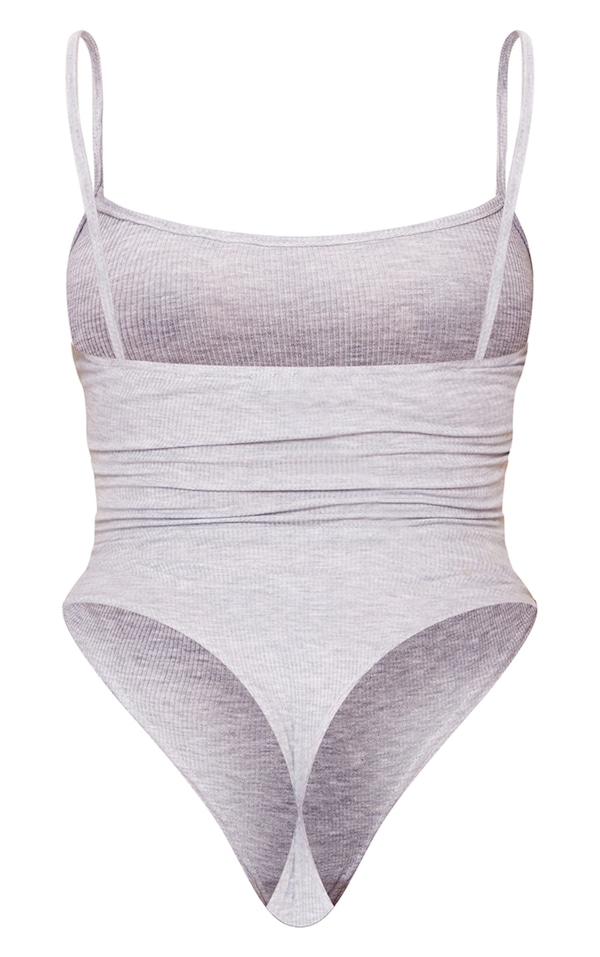 Shape Grey Marl Rib Scoop Neck Strappy Bodysuit | PrettyLittleThing