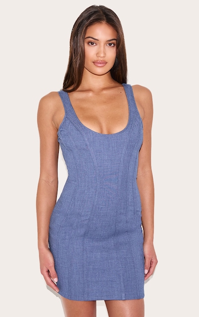 Mini robe tissée bleu marine à détail corset