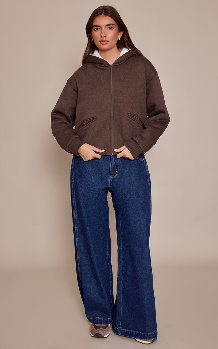 Chocolate Fleece Lined Zip Up Hoodie image 3