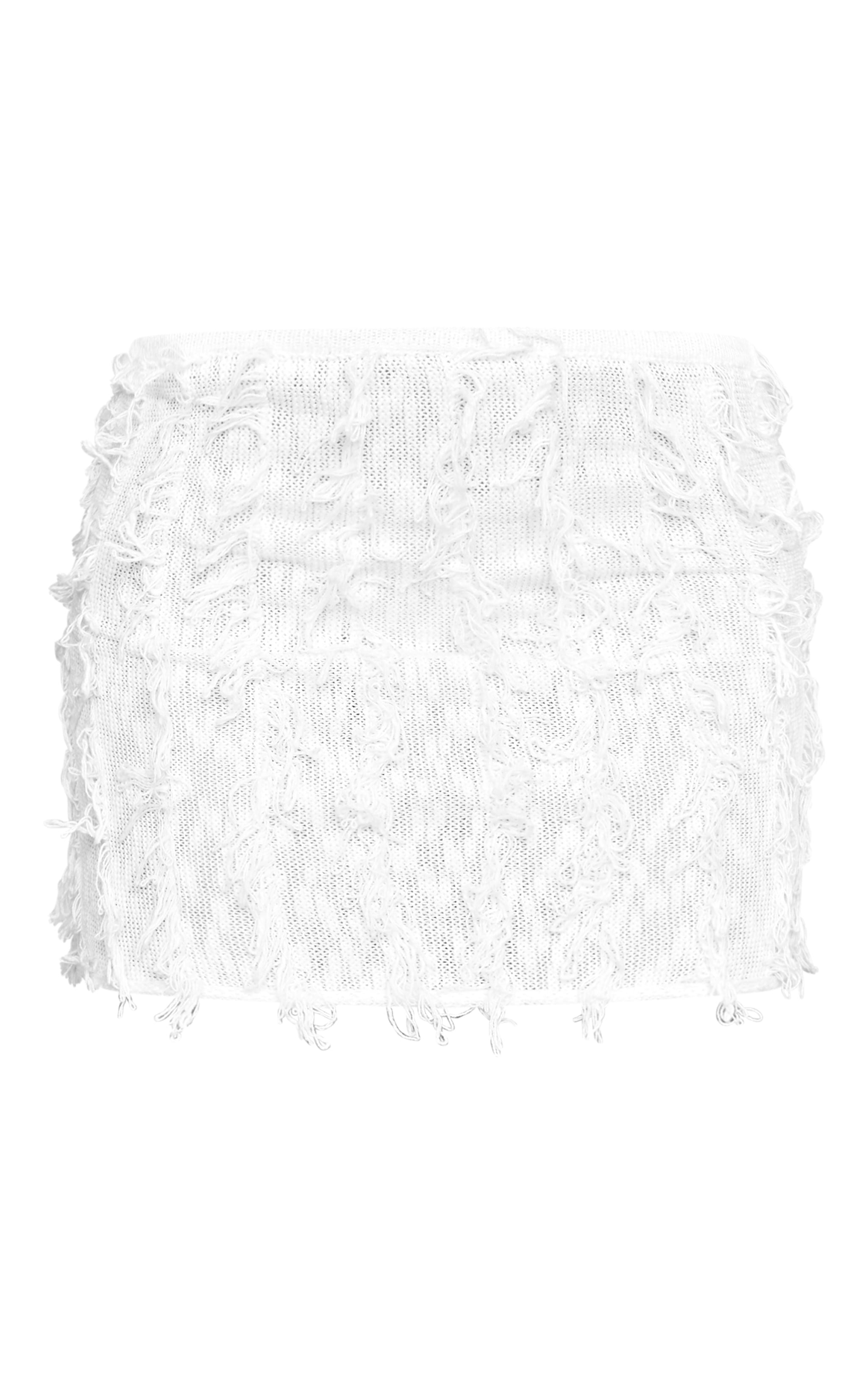 White Fringe Knit Mini Skirt image 1