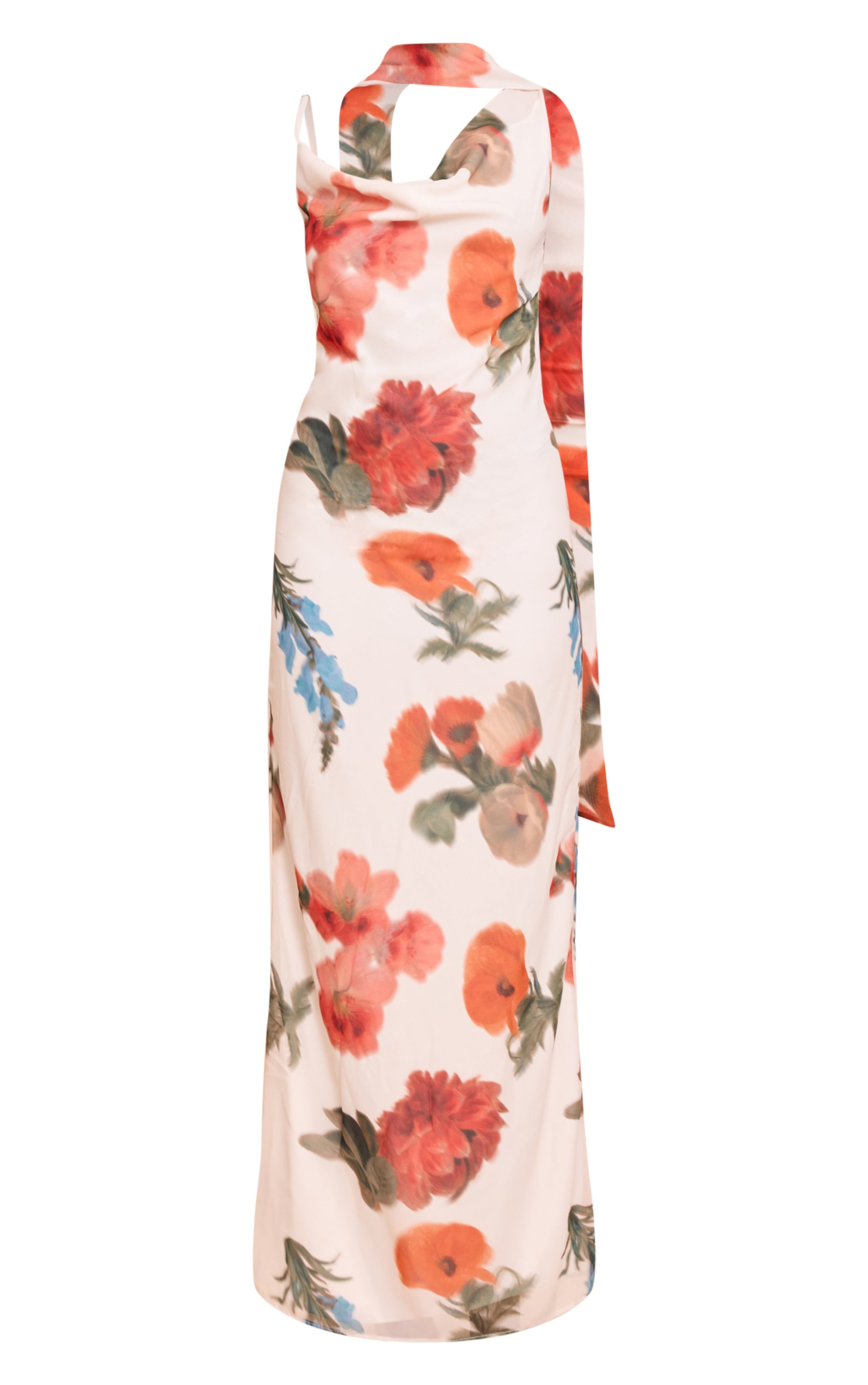 White Floral Print Chiffon Scarf Maxi Dress image 5