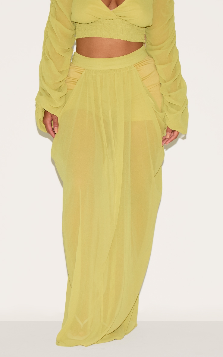 Shape Lime Chiffon Highwaisted Drape Maxi Skirt image 2
