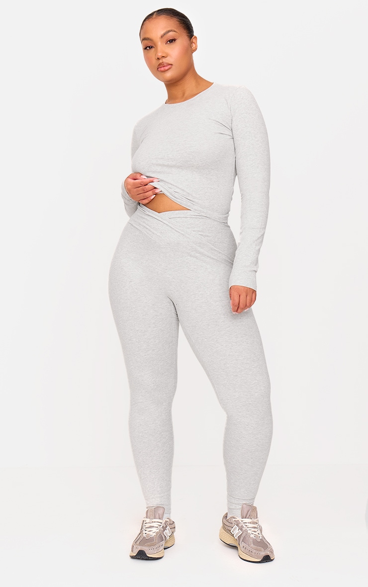 Ash Grey Sculpt Wrap Waist Gym Leggings image 6