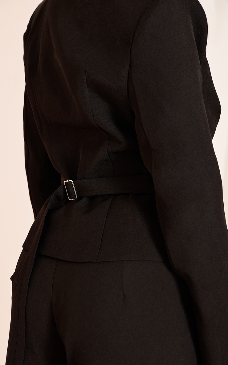 Shape Black Tailored Woven Plunge Front Cinched Waist Blazer image 4