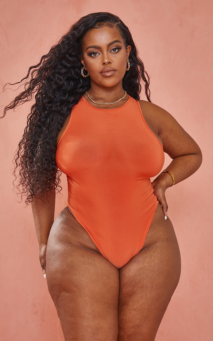 Plus Orange Racer Neck Slinky Bodysuit image 2