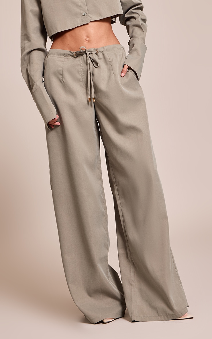 Dark Khaki Oversized Drawstring Straight Leg Pant image 2