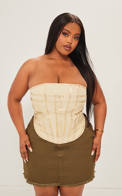 Plus Gold Washed Foil Denim Corset