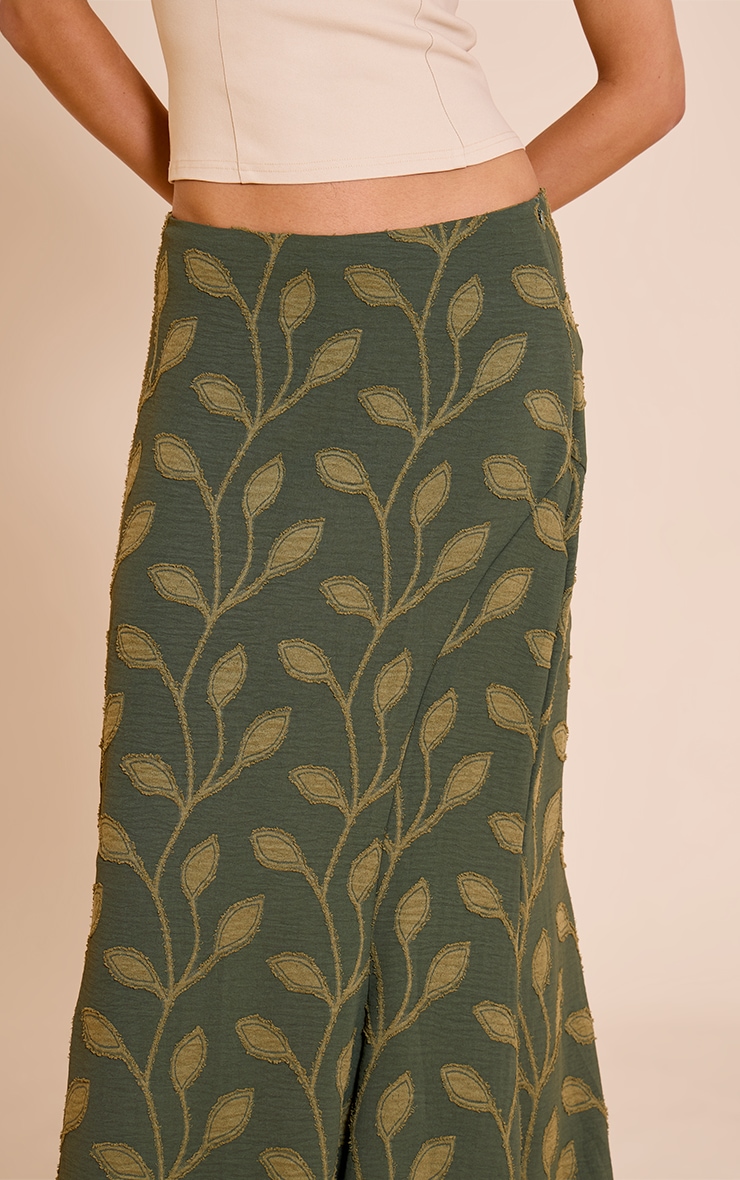 Khaki Textured Woven Floaty Maxi Skirt image 4