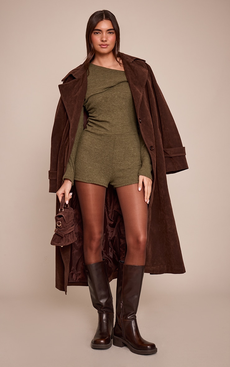 Combishort moulant côtelé vert olive à partie torsadée sur l'épaule image 3