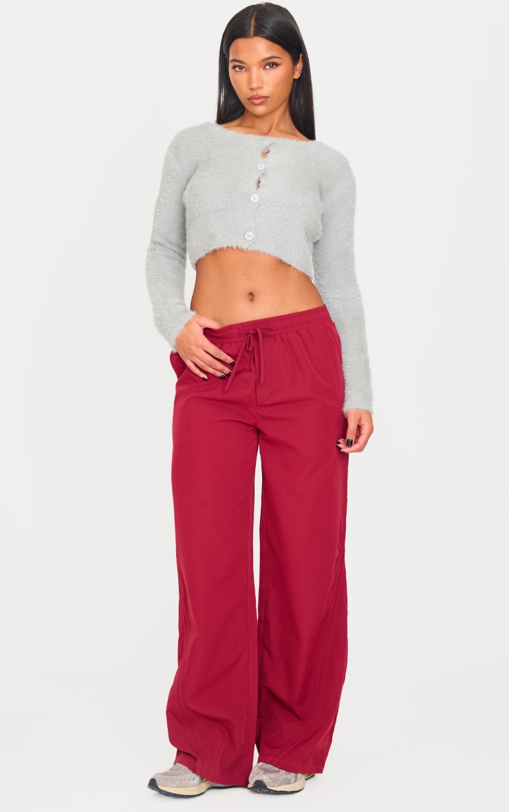 Burgundy Asymmetric Side Stripe Detail Track Pants image 1