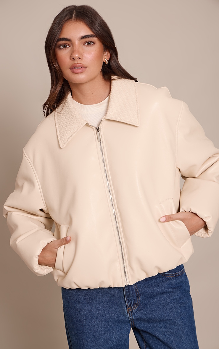 Butter Yellow Quilted Collar Faux Leather Bomber