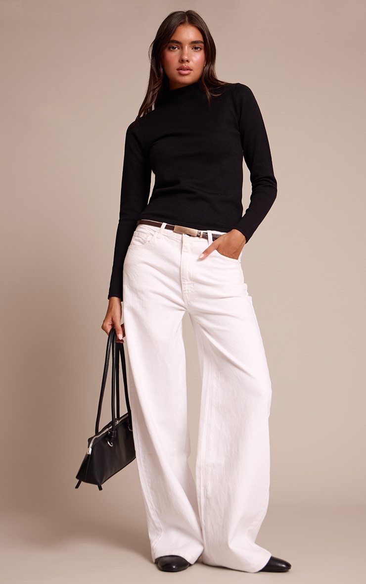 Black Fine Knit High Neck Sweater image 3