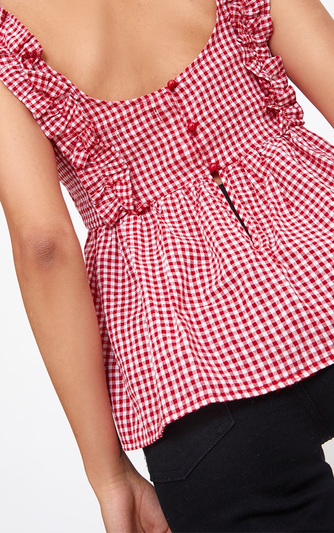 red gingham smocked bikini