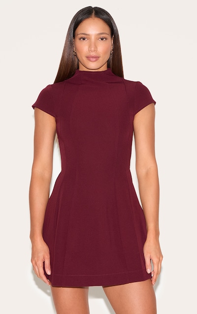 Tall Wine High Neck Cinched Mini Dress