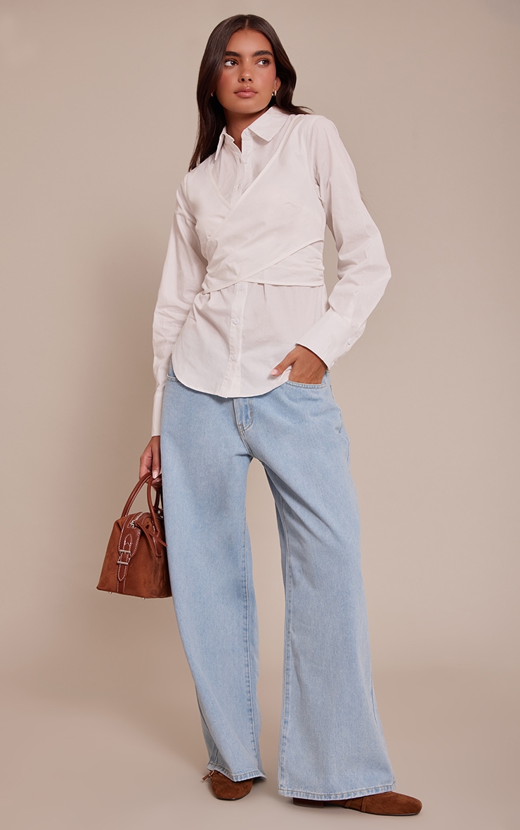 White Cotton Wrap Detail Longline Shirt image 3