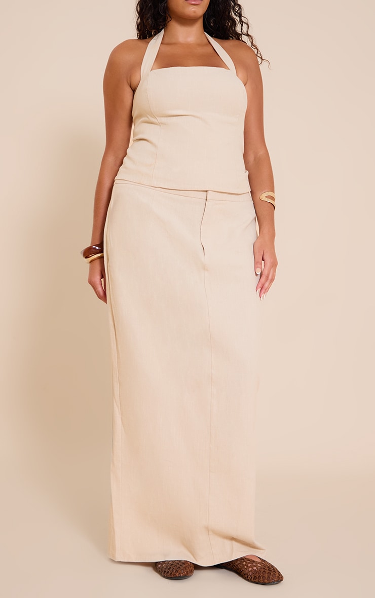 Plus White Premium Linen A Line Maxi Skirt image 2