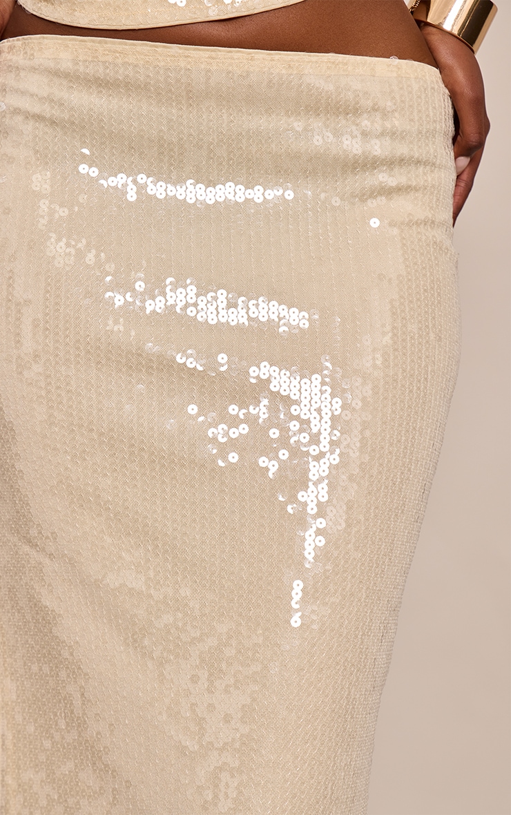 Cream Sequin Low Rise Maxi Skirt image 4