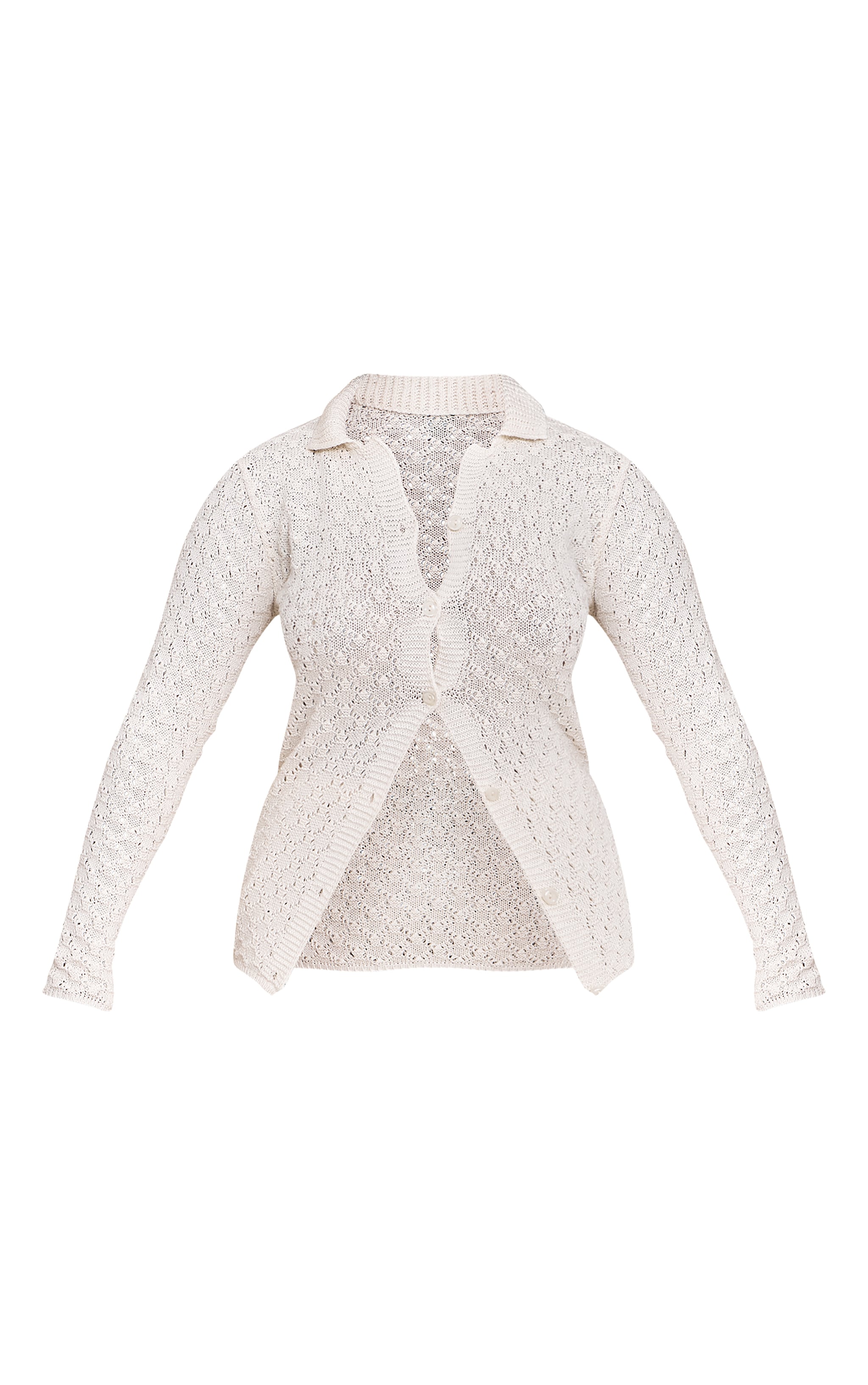 Shape Cream Crochet Button Front Polo Top image 5