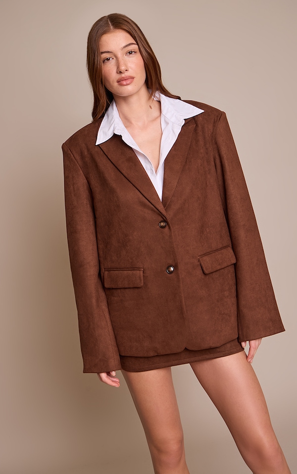 Chocolate Brown Suede Oversized Dad Blazer