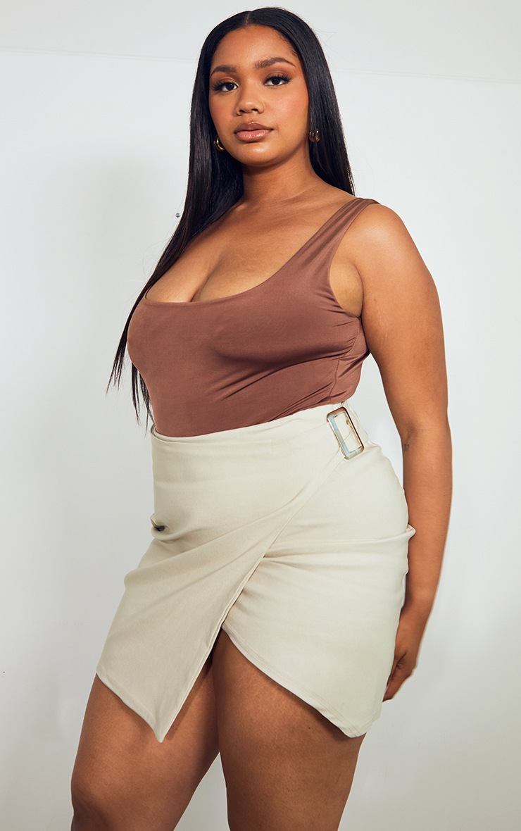 Plus Stone Stretch Woven Asymmetric Belted Micro Mini image 4