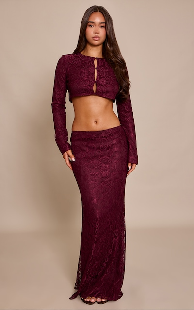 Plum Lace Mid Rise Maxi Skirt