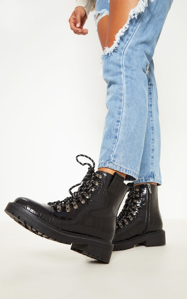 sinclair croc embossed platform combat boot