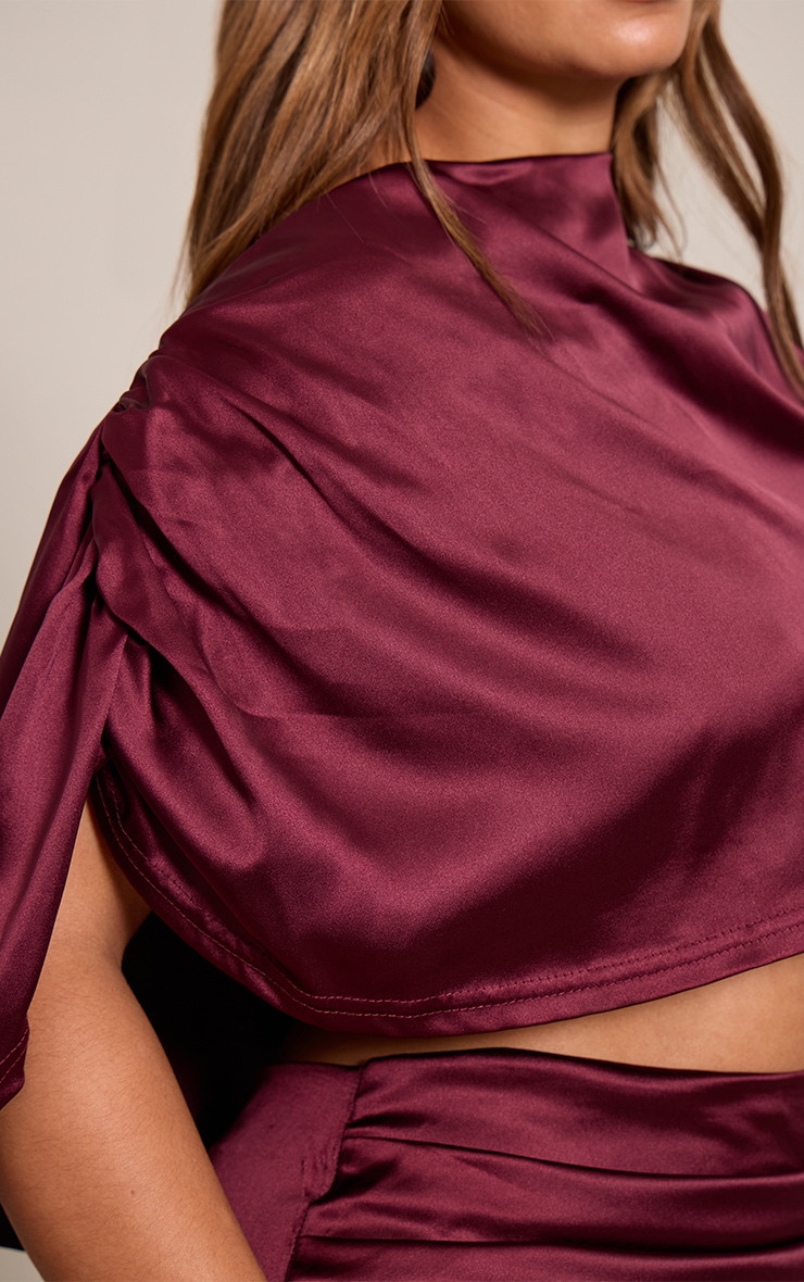 Shape Burgundy Satin Cowl Drape Top image 4