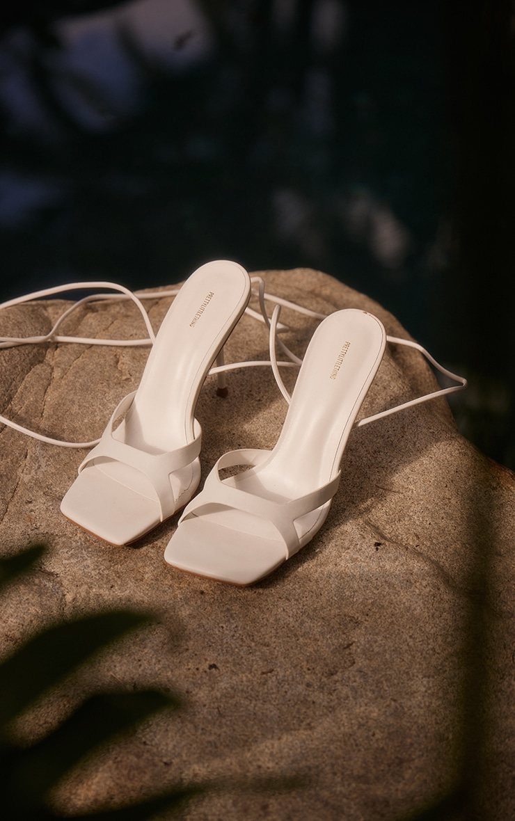 White PU Square Toe Cut Out Strap Heeled Sandals Footwear PLT KSA
