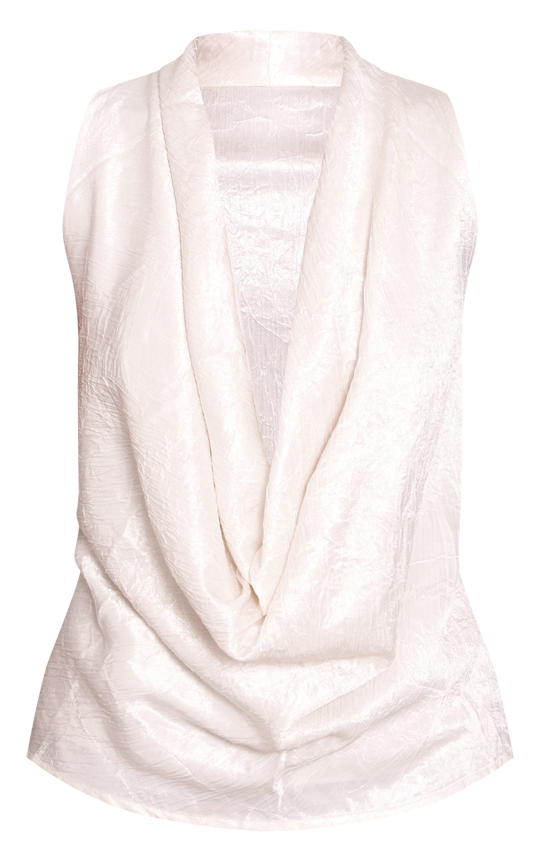 Top long en satin crème texturé à col bénitier image 5