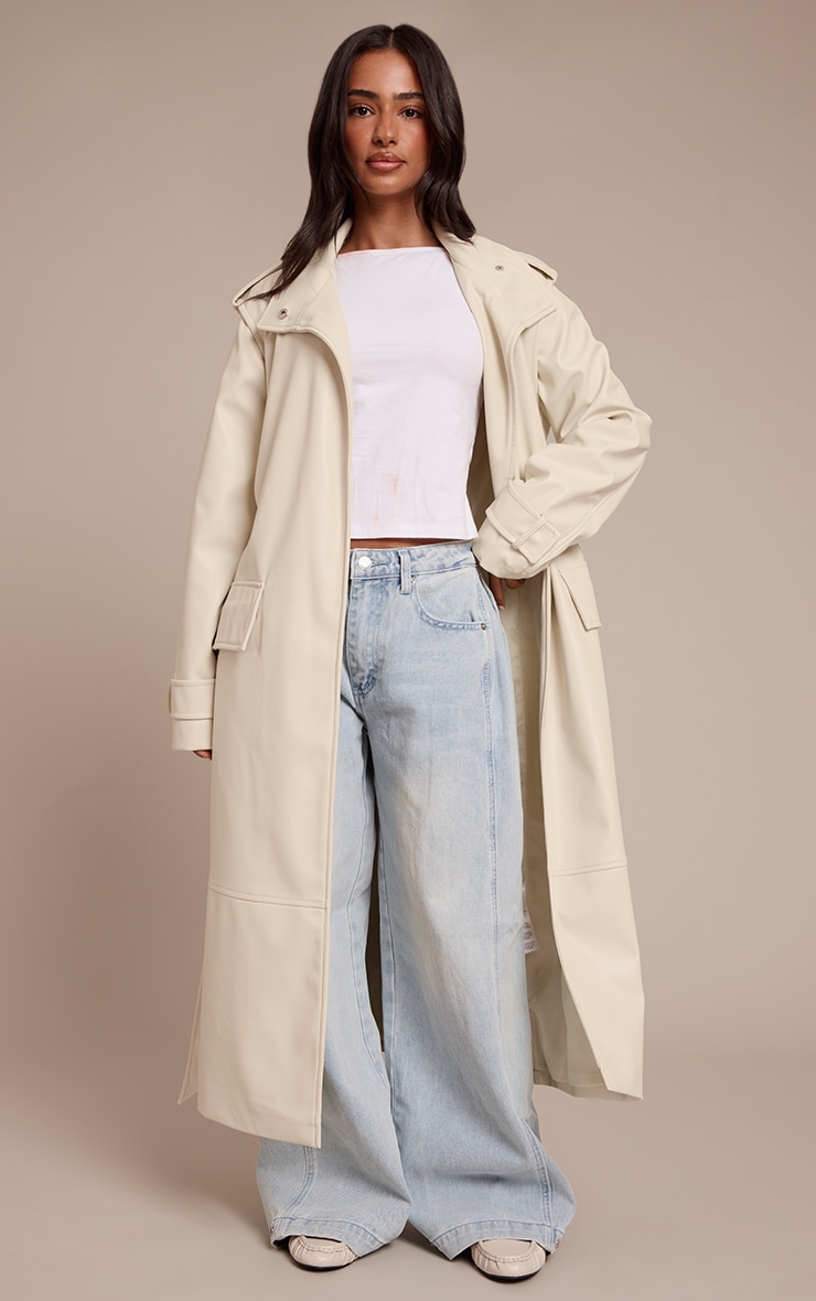 Petite Cream Tie Waist Maxi Trench Coat image 3