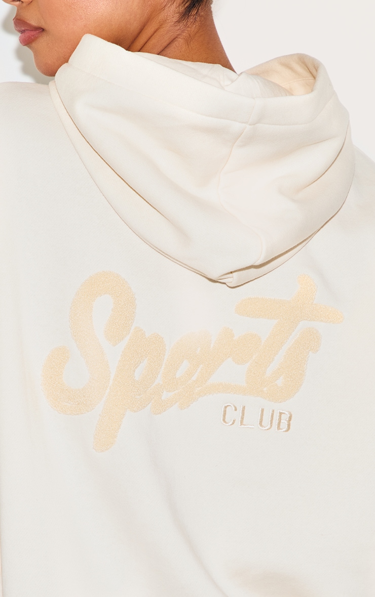 Oatmeal Oversized Sports Borg Applique Hoodie image 4