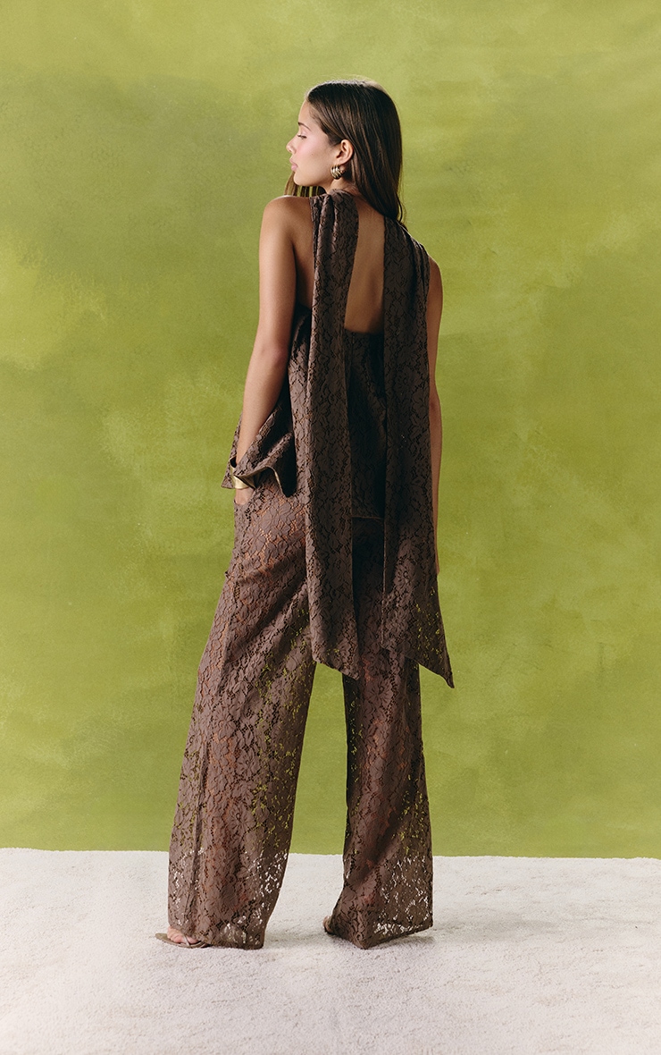 Brown Sheer Lace Wide Leg Pants image 2