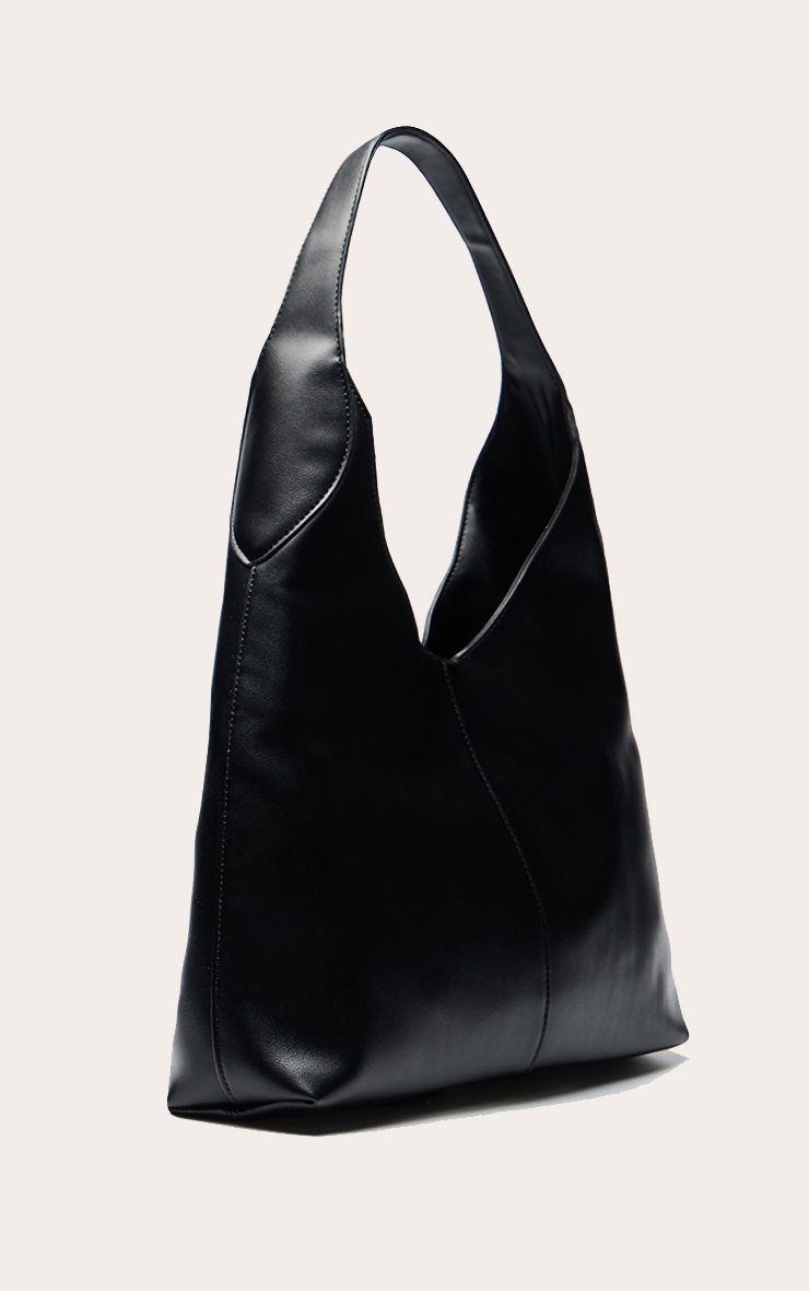 Tote bag en PU doux noir à coutures visibles image 3