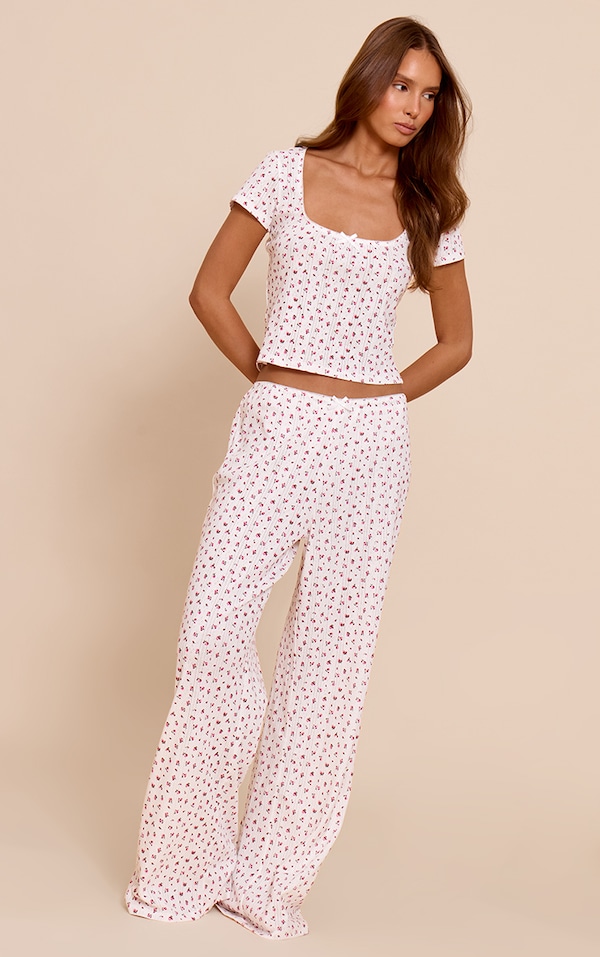 White Ditsy Pointelle Pajama Pants