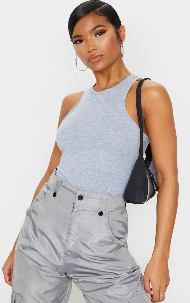 Grey Racer Neck Long Vest Top Tops PrettyLittleThing AUS