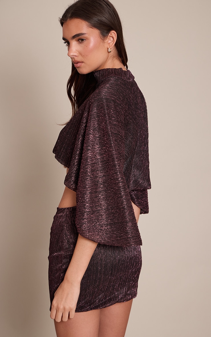 Plum Glitter Textured Cape Top image 2