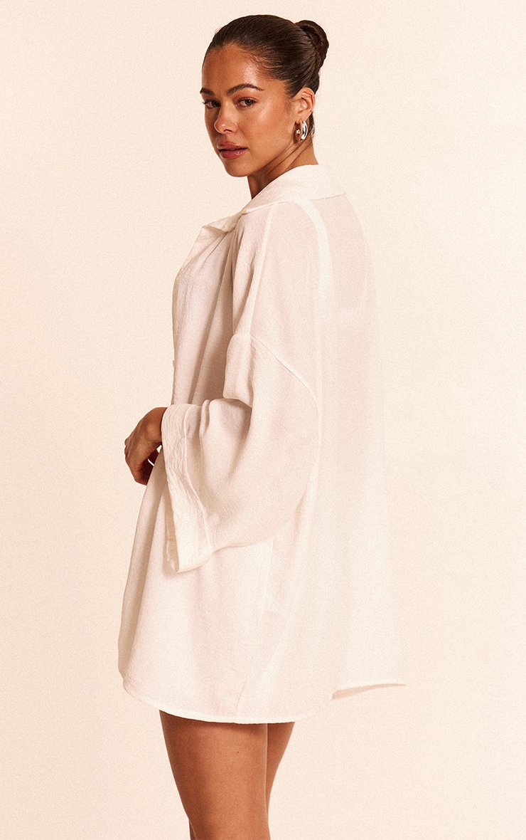 White Linen Look Oversized Drop Shoulder Beach Shirt image 2