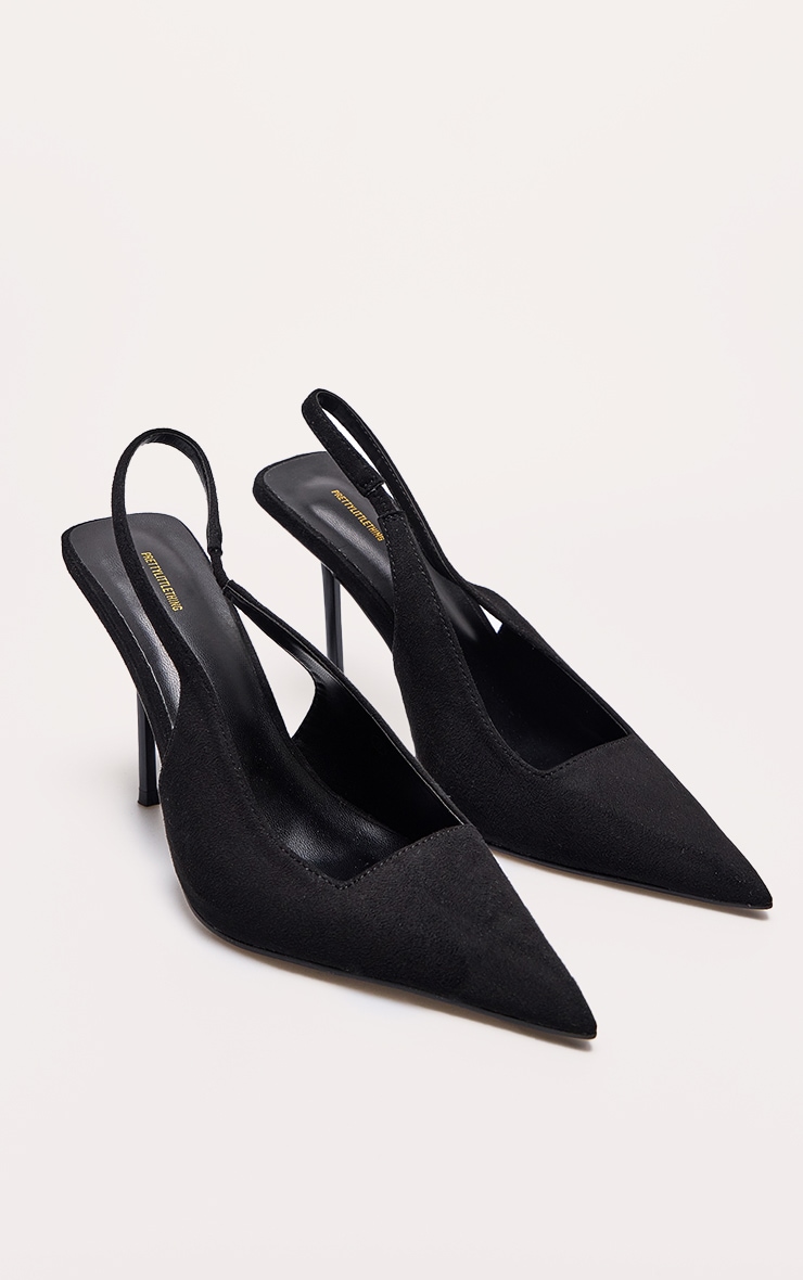  Black Faux Suede Point Toe Sling Back Heeled Courts - Image 2