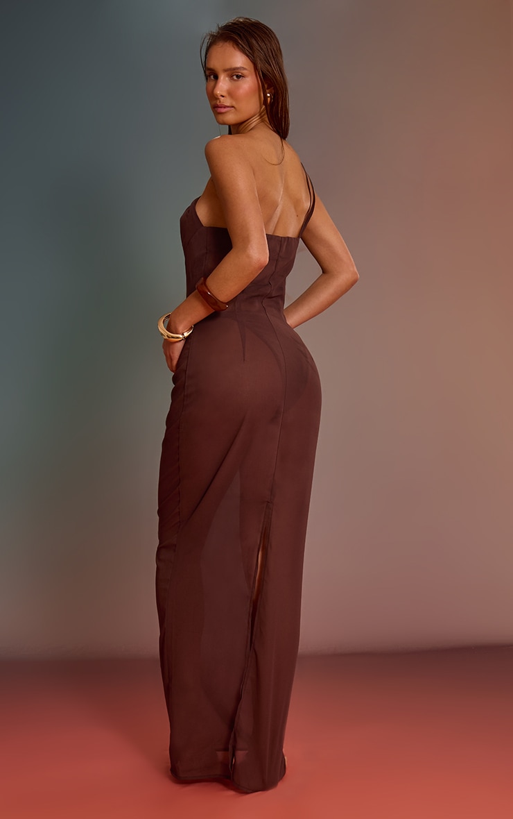 Chocolate Chiffon Bead Trim Cut Out Maxi Beach Dress image 2